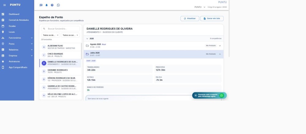 Resumo da competência aberta, com os botões de ação logo abaixo.