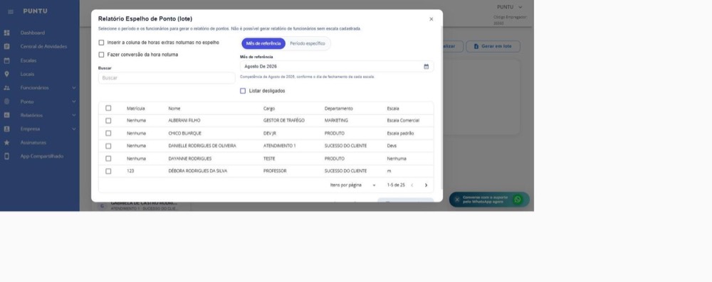 Aba Período específico, com campos de Início e Fim para escolher datas livremente.